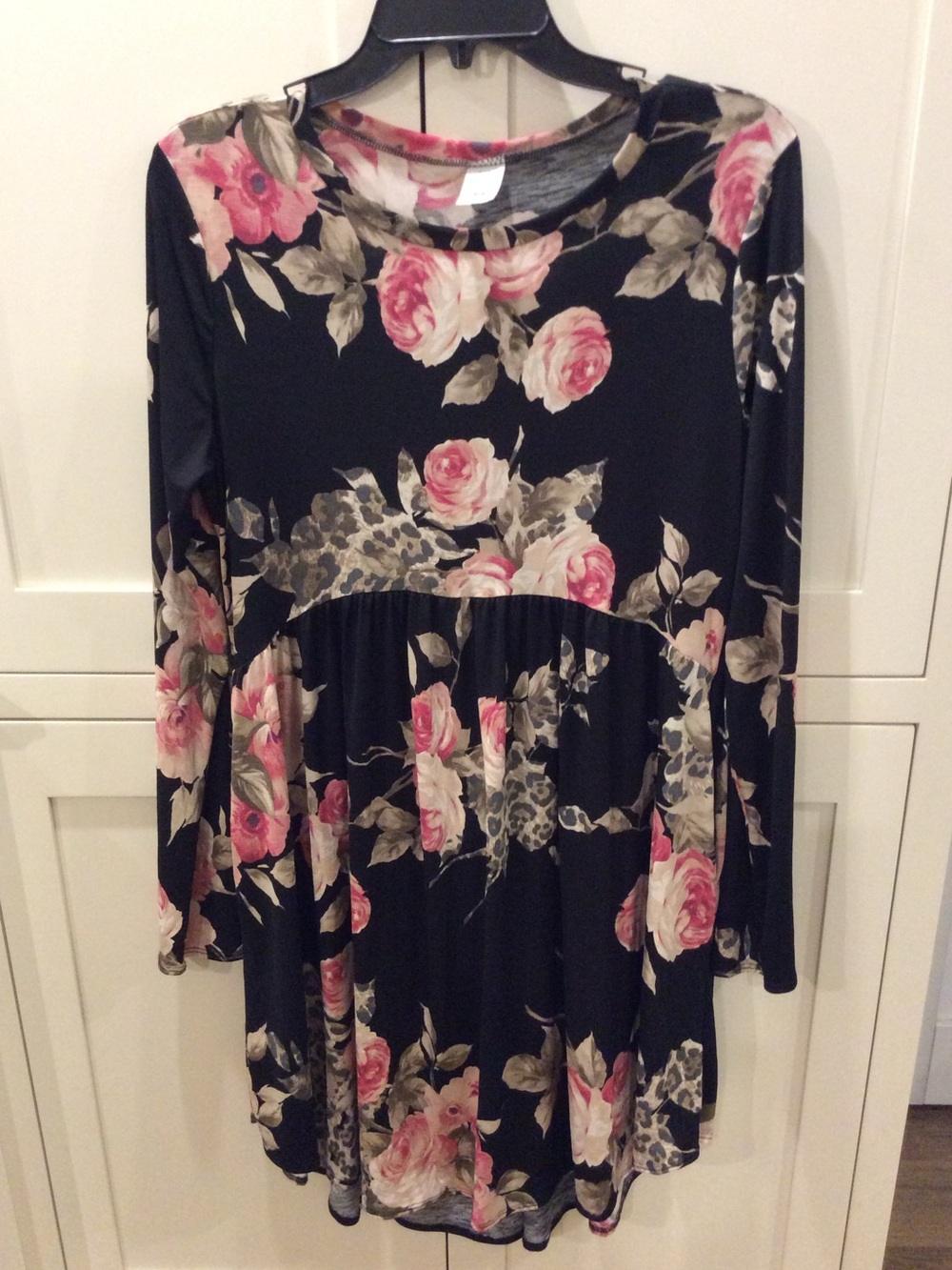 Floral Black & Pink Long Sleeve Babydoll Dress